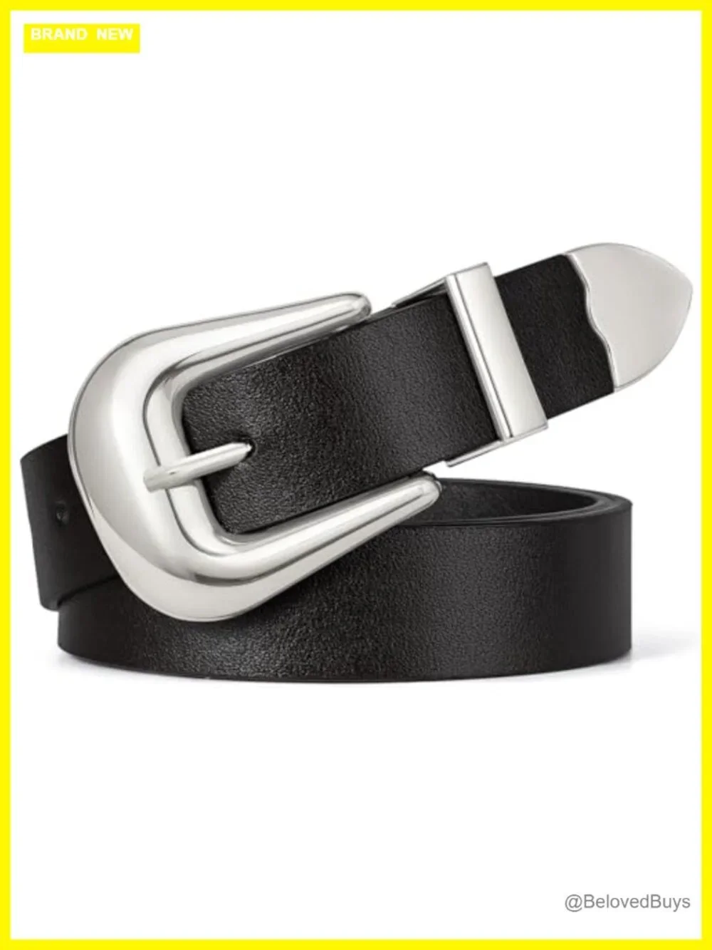 Women's Faux Leather Belt with Gold Buckle | Western Waist Belt for Jeans &